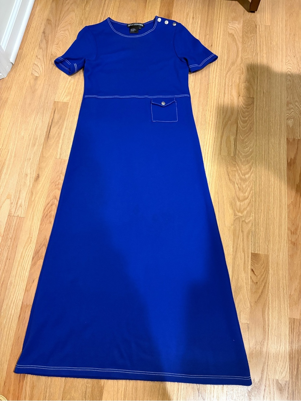 Royal Blue Short-Sleeve Maxi Dress with Button Detail Sz S